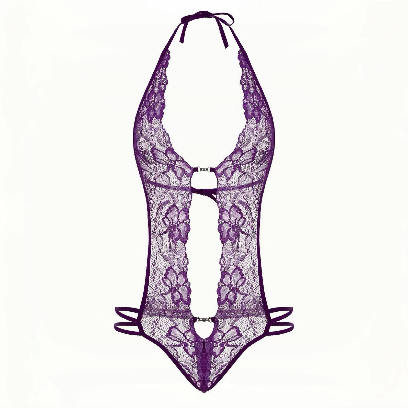 Bold and seductive~ Lace halterneck bodysuit combines