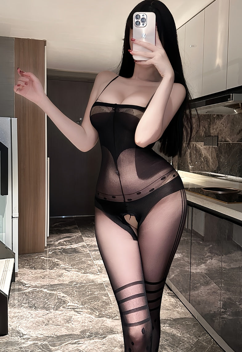 Midnight Polka Sheer Bodystocking